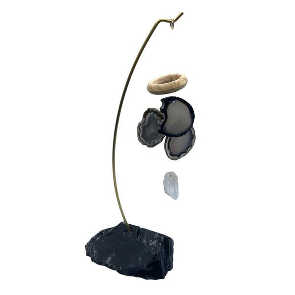Mystical Melodies: Handmade Black Obsidian Tabletop Wind Chime 9"
