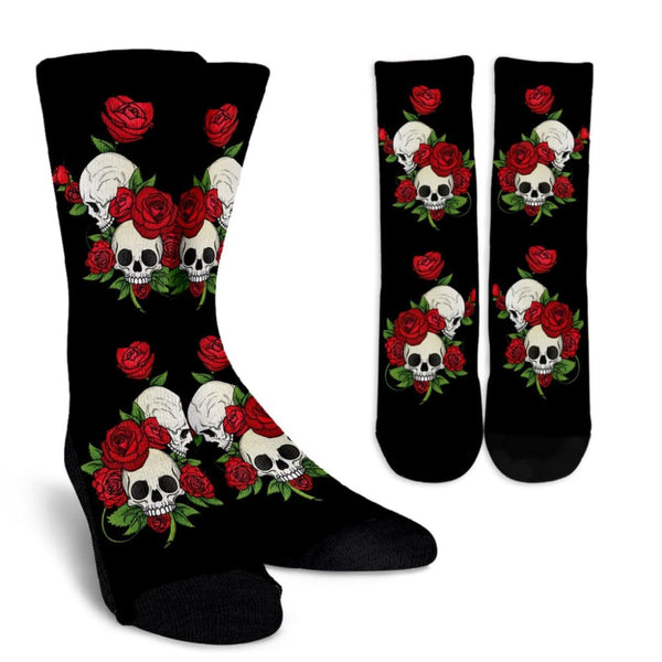 Skulls and Roses Black Crew Socks - The Moonlight Shop