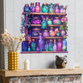 The Colorful Cabinet with Vivid Potions and Bottles Metal Sign