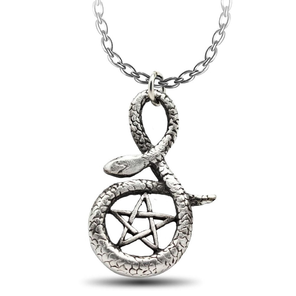 product image of a serpent wrapped around a pentacle and attached to a metal chain