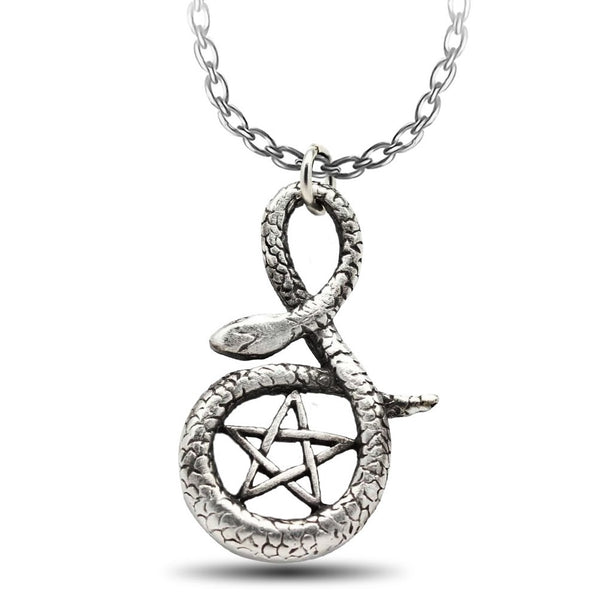 product image of a serpent wrapped around a pentacle and attached to a metal chain