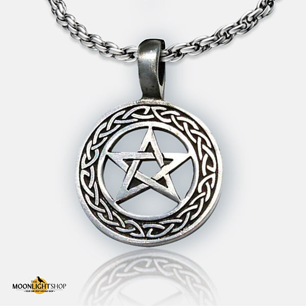 product image of a simple pentacle necklace attached to a metal chain