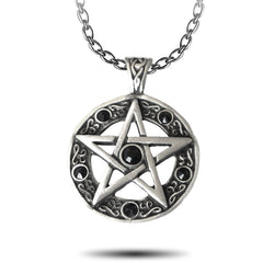 product image of a pentacle with 6 black onyx crystals and a metal chain