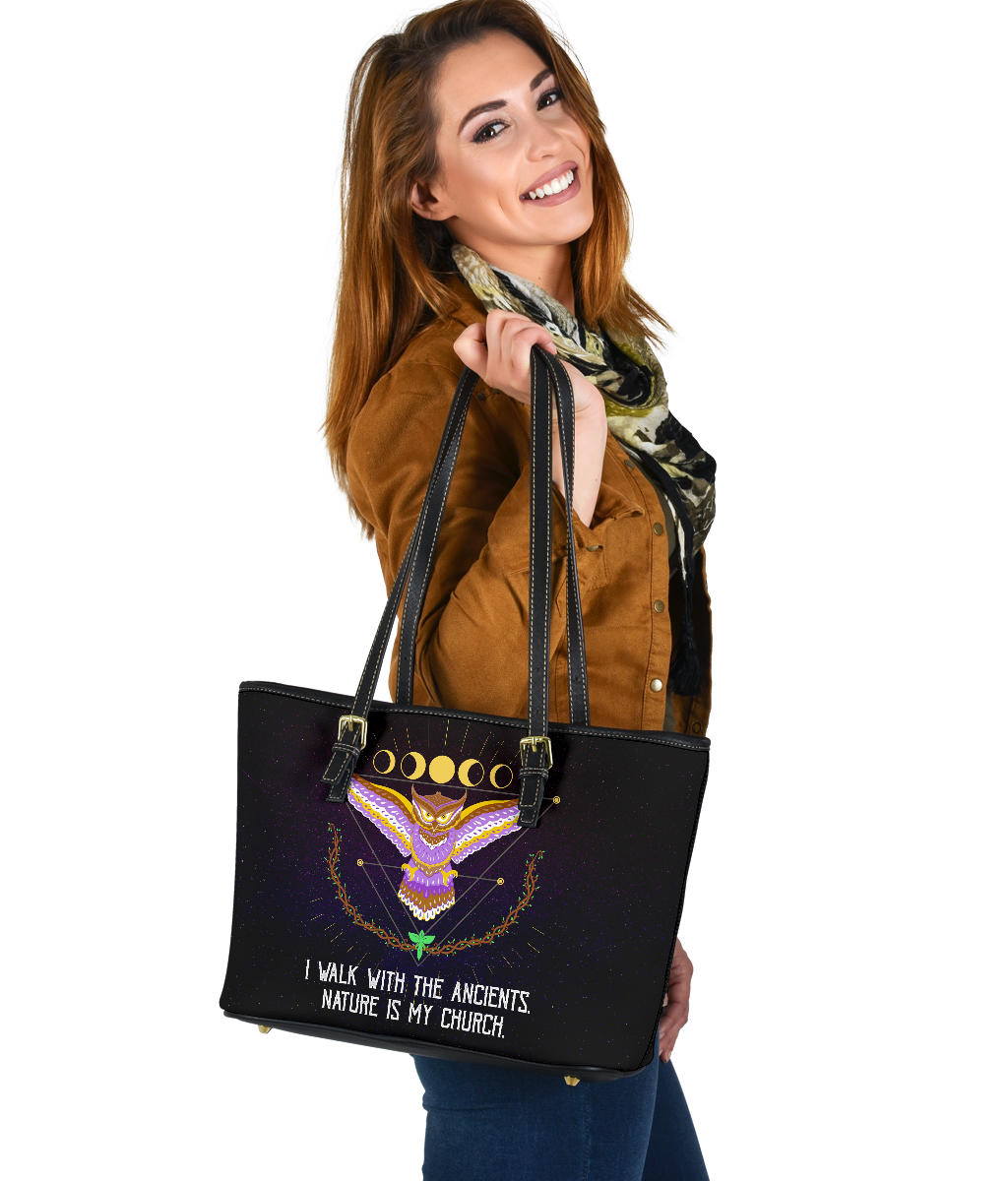 Owl Of Enlightening Small Leather Tote Bag