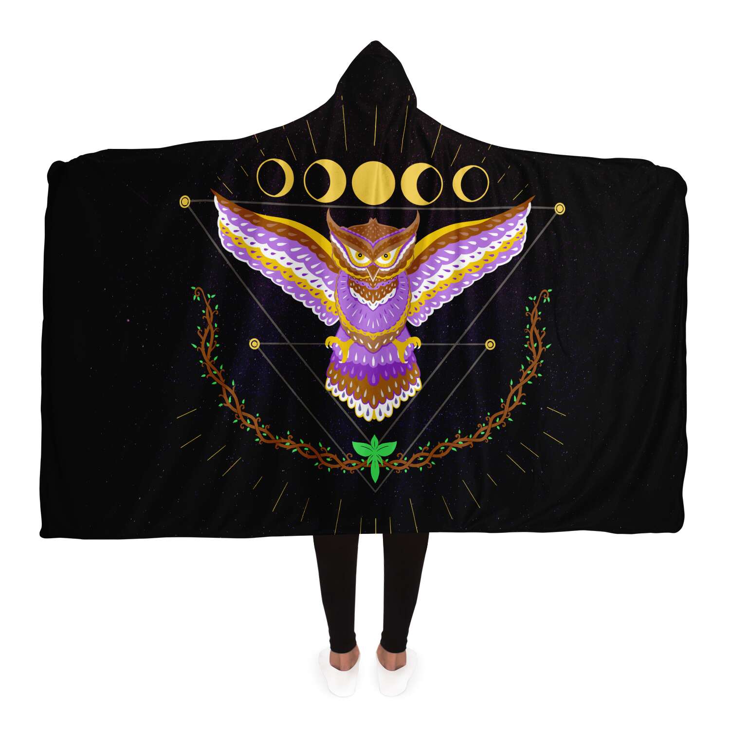 Owl of Enlightening Hooded Sherpa Blanket