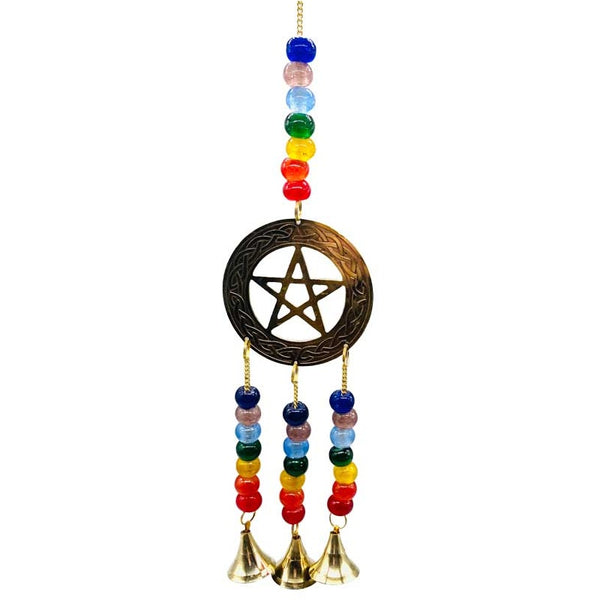 Witch's Handcrafted Brass Pentacle Wind Chime 14"