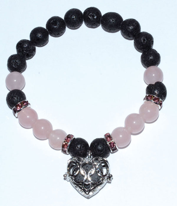 Rose Quartz & Lava Aromatherapy Bracelet with Heart