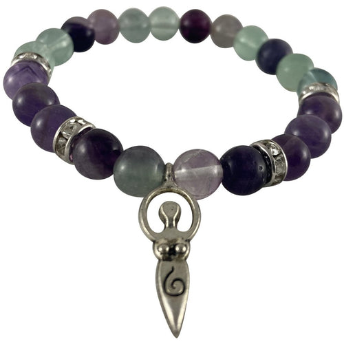 Amethyst & Fluorite Gemstone Bracelet with Goddess