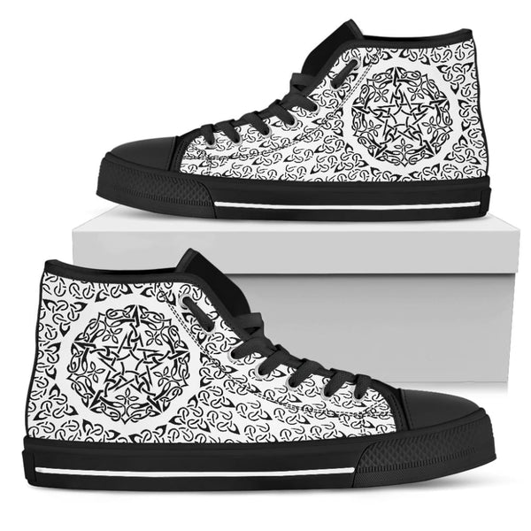 Black and White Celtic Pentacle Womens High Top Shoes - The Moonlight Shop
