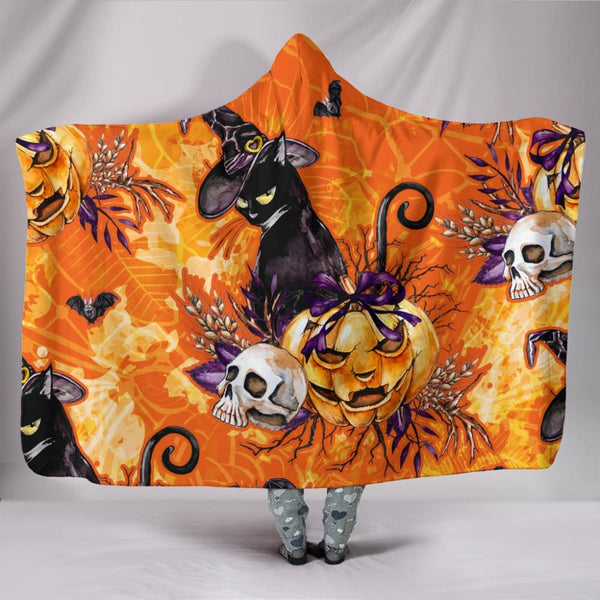 Black Cat Samhain Hoodie Blanket - The Moonlight Shop