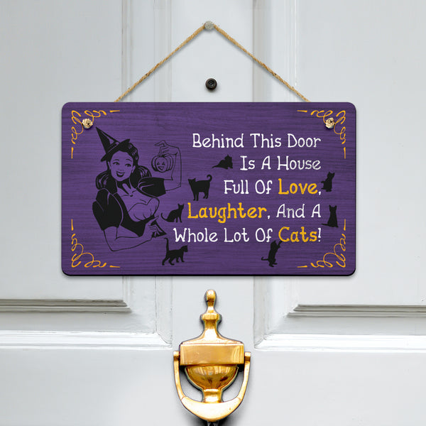 Love, Laughs, Cats Hanging Door Sign