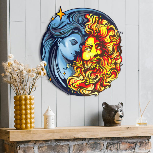 Sun God and Moon Goddess Metal Sign