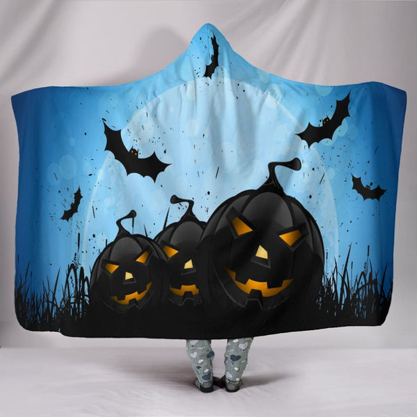 Pumpkins & Bats Halloween Plush Lined Hooded Blanket - The Moonlight Shop