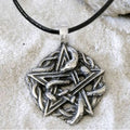 product image of a serpent wrapped around a pentacle necklace and attached to a leather cord