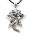 product image of a dragon in a pentacle necklace attached to a leather cord