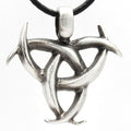product image showing a triple crescent moon arranged to form a triquetra necklace attached to a leather cord