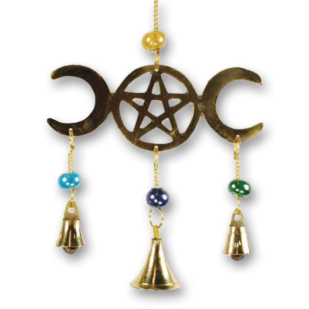 Triple Moon Goddess Wind Chime with Brass Bells