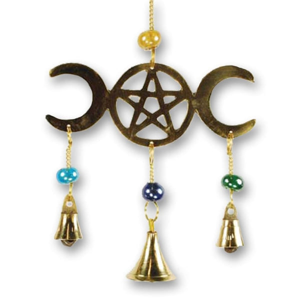 Triple Moon Goddess Wind Chime With Brass Bells - The Moonlight Shop