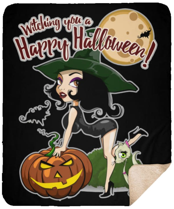Witching You A Happy Halloween Premium Sherpa Blanket - The Moonlight Shop